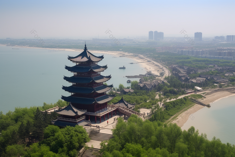 山东烟台蓬莱阁海边的古建筑户外摄影,高清,摄影图,摄影图片,图片大全,摄影图免费下载